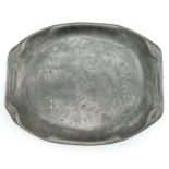 An Antique Kayserzinn Pewter Dish - With two large shrimp engraved decoration. 19cm x 16cm.