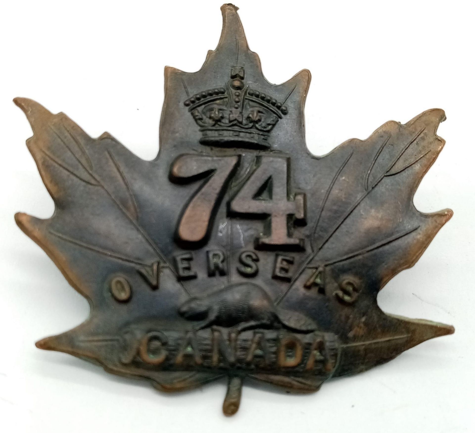 WW1 Canadian Expeditionary Force Cap Badge. 74th (Toronto) Cap Badge.