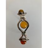 Vintage SILVER OPEN CUFF BANGLE set with coloured AMBER and YELLOW CHALCEDONY GEMSTONES.