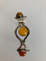 Vintage SILVER OPEN CUFF BANGLE set with coloured AMBER and YELLOW CHALCEDONY GEMSTONES.