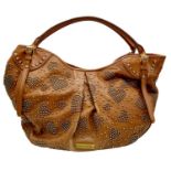 A Burberry Tan Studded Heart Hobo Bag. Leather exterior with stud embellishments, golden-toned