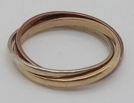 A Vintage 9K Tri-Coloured Gold Russian Wedding Ring. Size N. 2.8g weight.