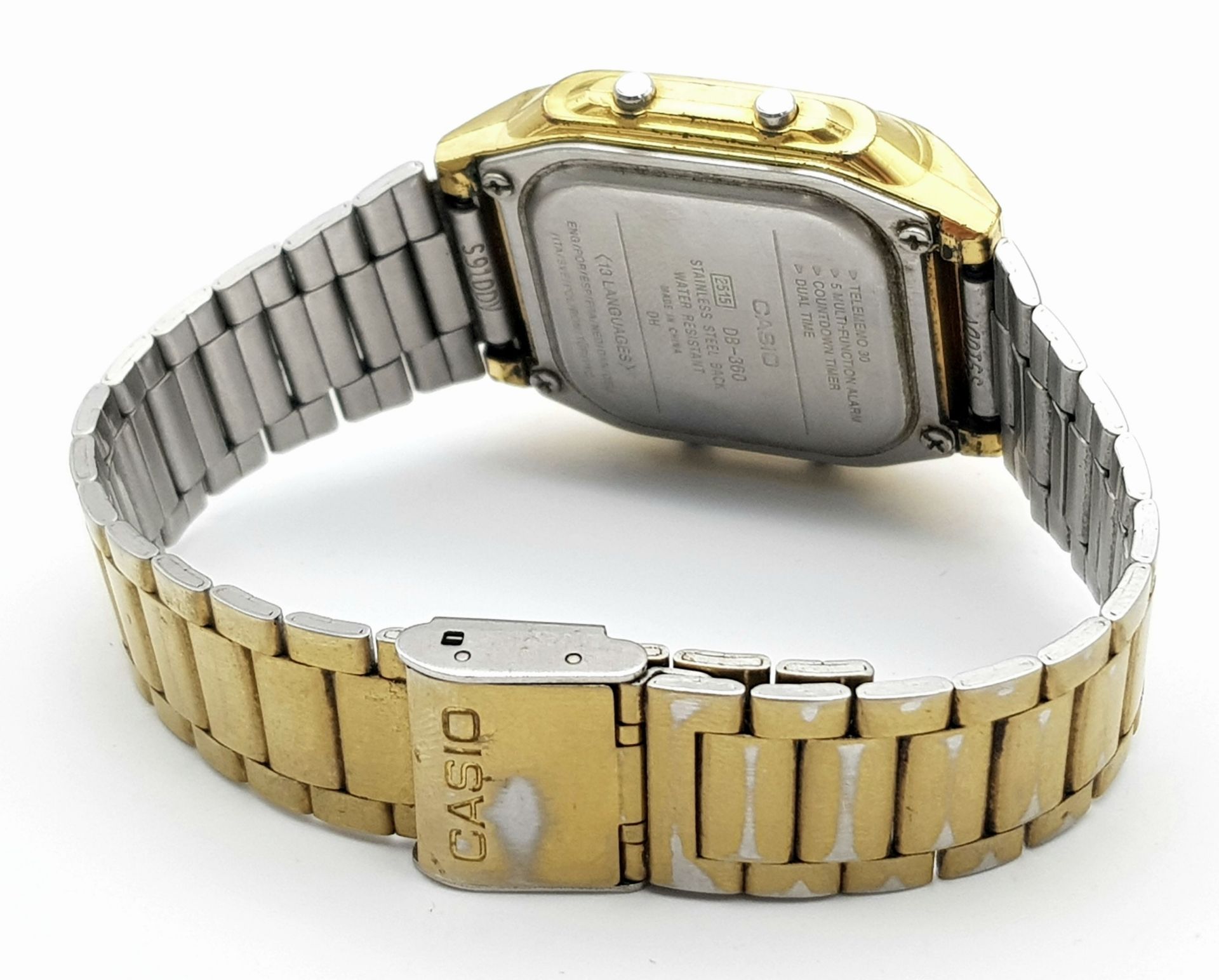 A Classic Casio Multi Lingual Data Bank Gents Quartz Watch. Gilded bracelet and case - 36mm. In good - Image 4 of 6