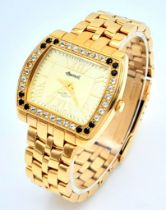 An Ingersoll Gold Plated Stone Set Quartz Ladies Watch. Gold plated bracelet and case - 38mm.