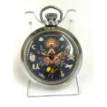 Vintage Masonic automaton pocket watch rotating skull as watch ticks . Working
