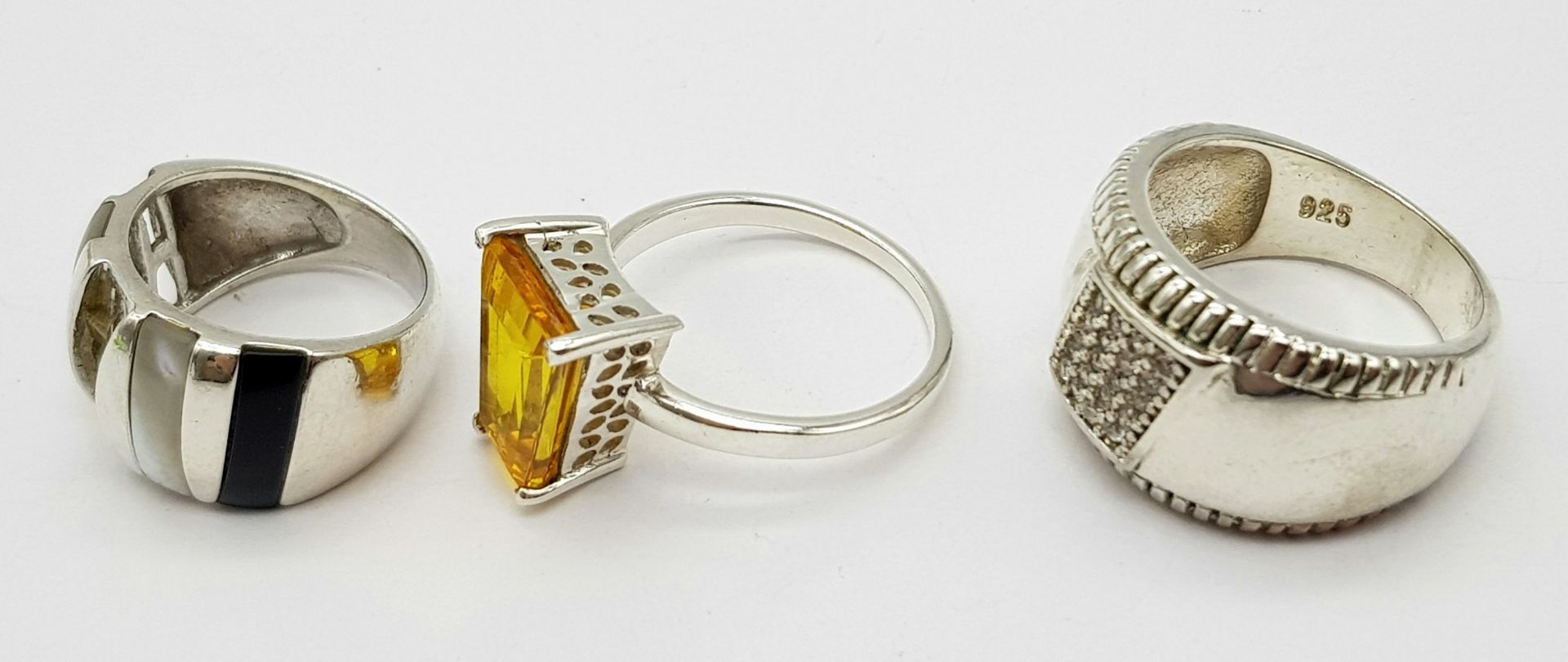 Three Different Style 925 Silver Rings. Sizes: K, P and Q. - Image 5 of 7