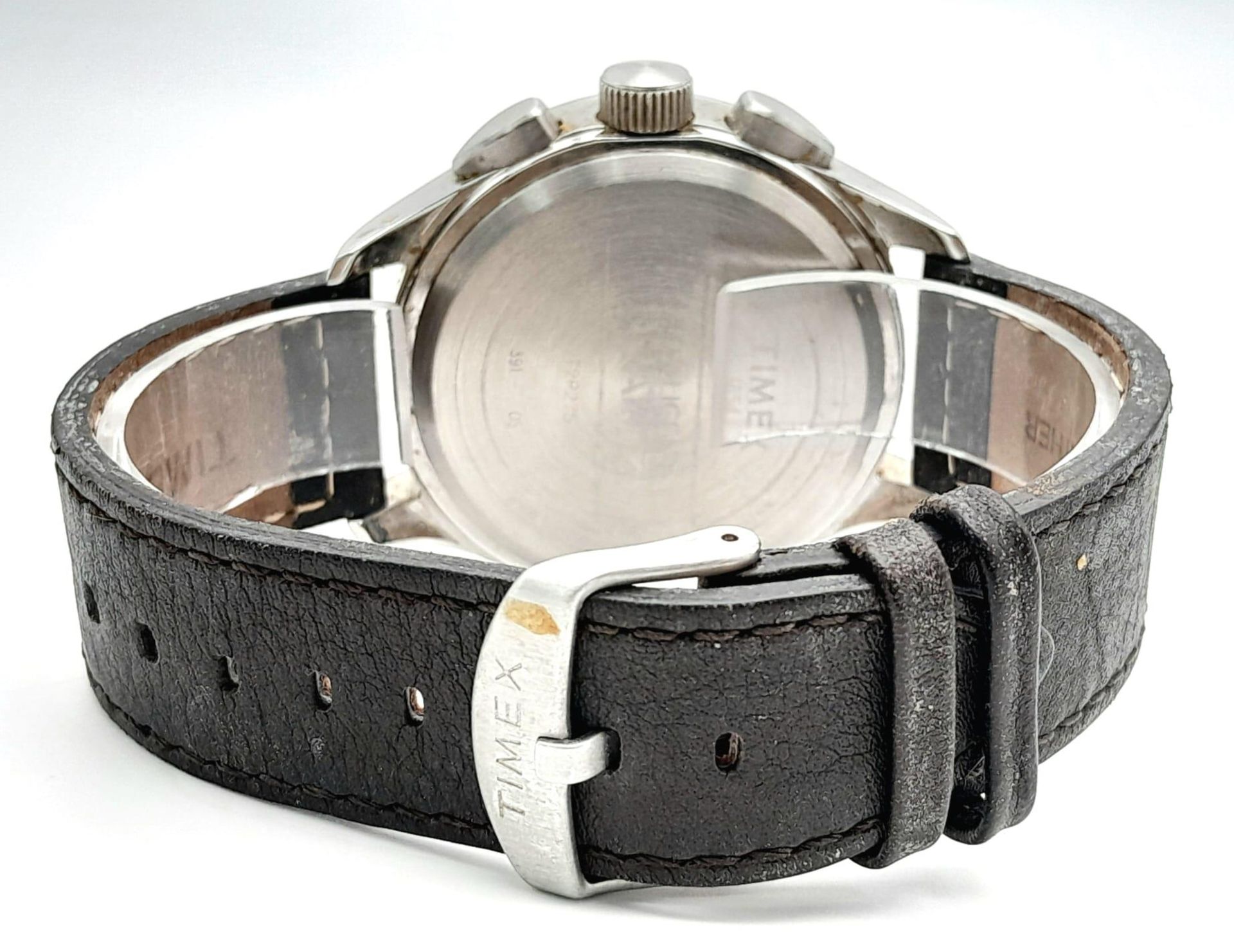 A Timex Intelligent Chronograph Quartz Gents Watch. Brown leather strap. Stainless steel case - - Bild 4 aus 6