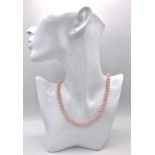 A Pink Cultured Pearl Beaded Necklace with 14K Gold Clasp. 40cm.
