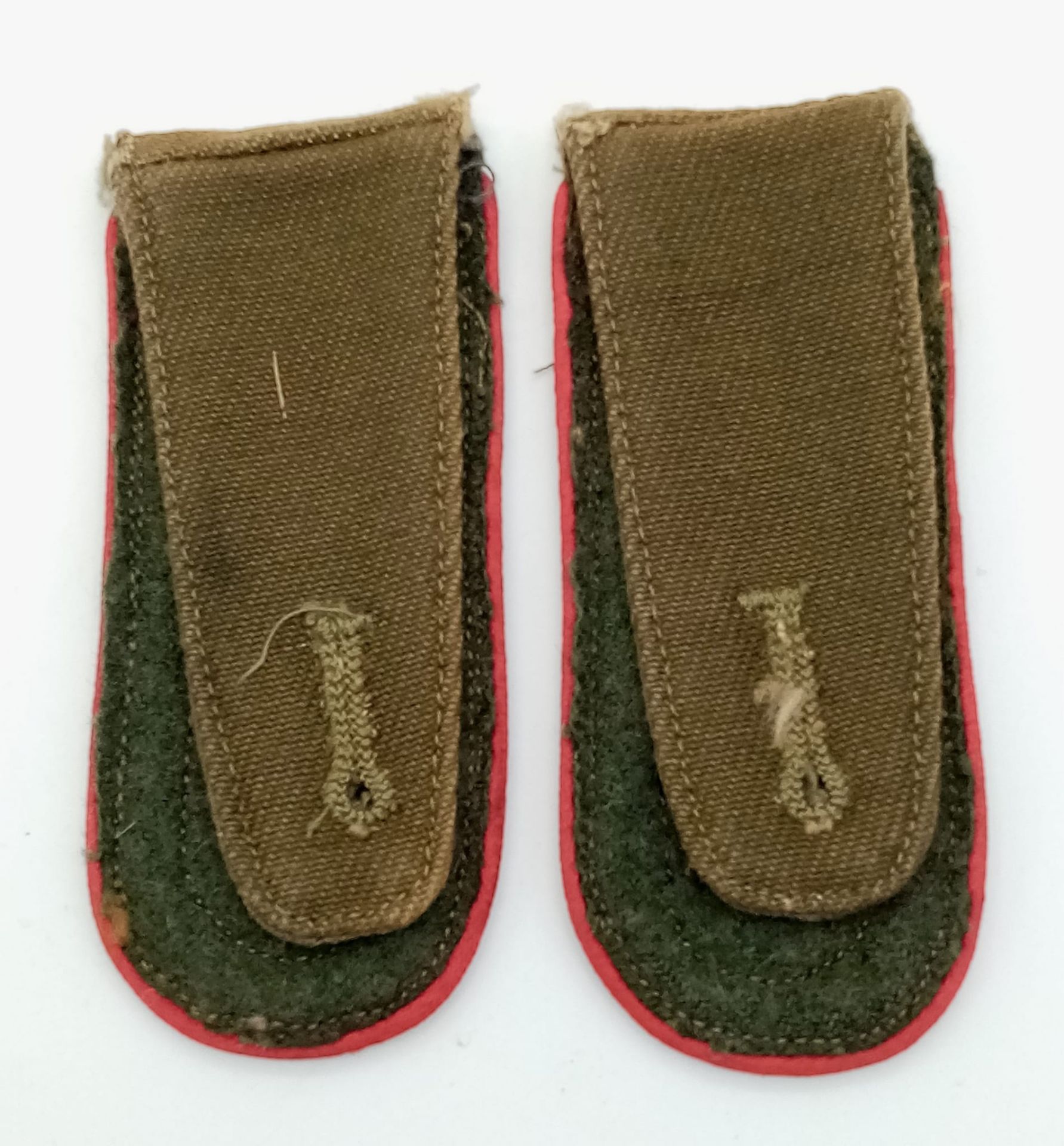 WW2 Africa Corps Shoulder Tabs with red piping for the artillery. Veteran Bring Back from Tobruk.