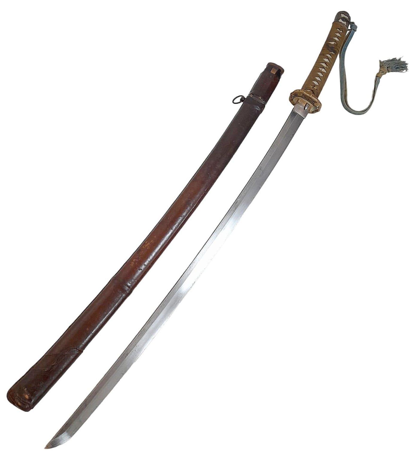 An Antique (Circa 1661) Japanese Samurai Sword. Tang markings of Bushu ju Yoshimasa (English - Image 8 of 12