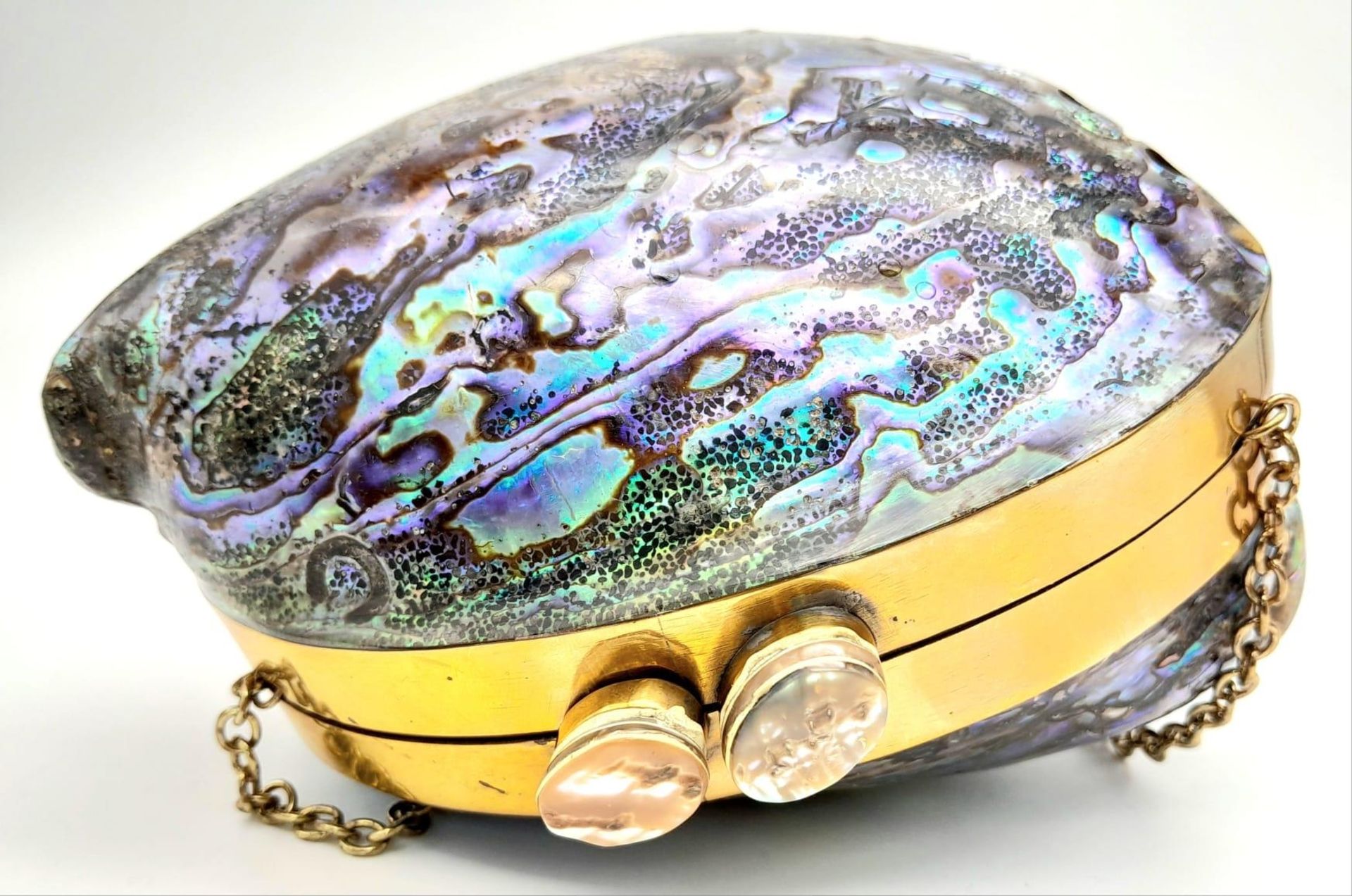 A splendid rare and amazing evening bag, uniquely made from abalone mother of pearl! Supplied with - Bild 6 aus 7