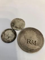 3 x Antique SILVER COINS. To include a GEORGE III half crown together with two other Silver Coins.