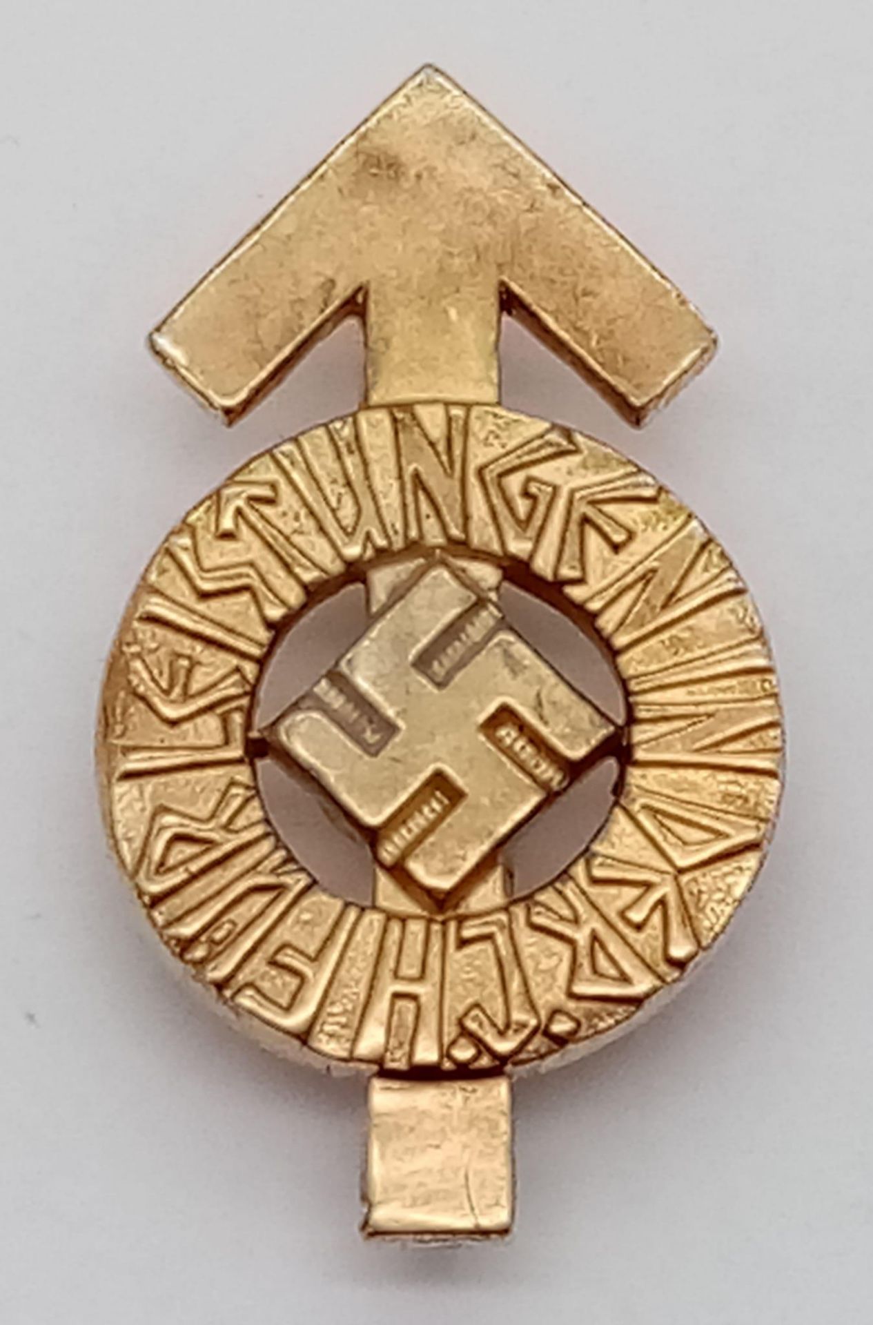 3rd Reich Hitler Youth Gold Grade “Leistungsabzeichen” Proficiency Badge. Serial Number on the rear.