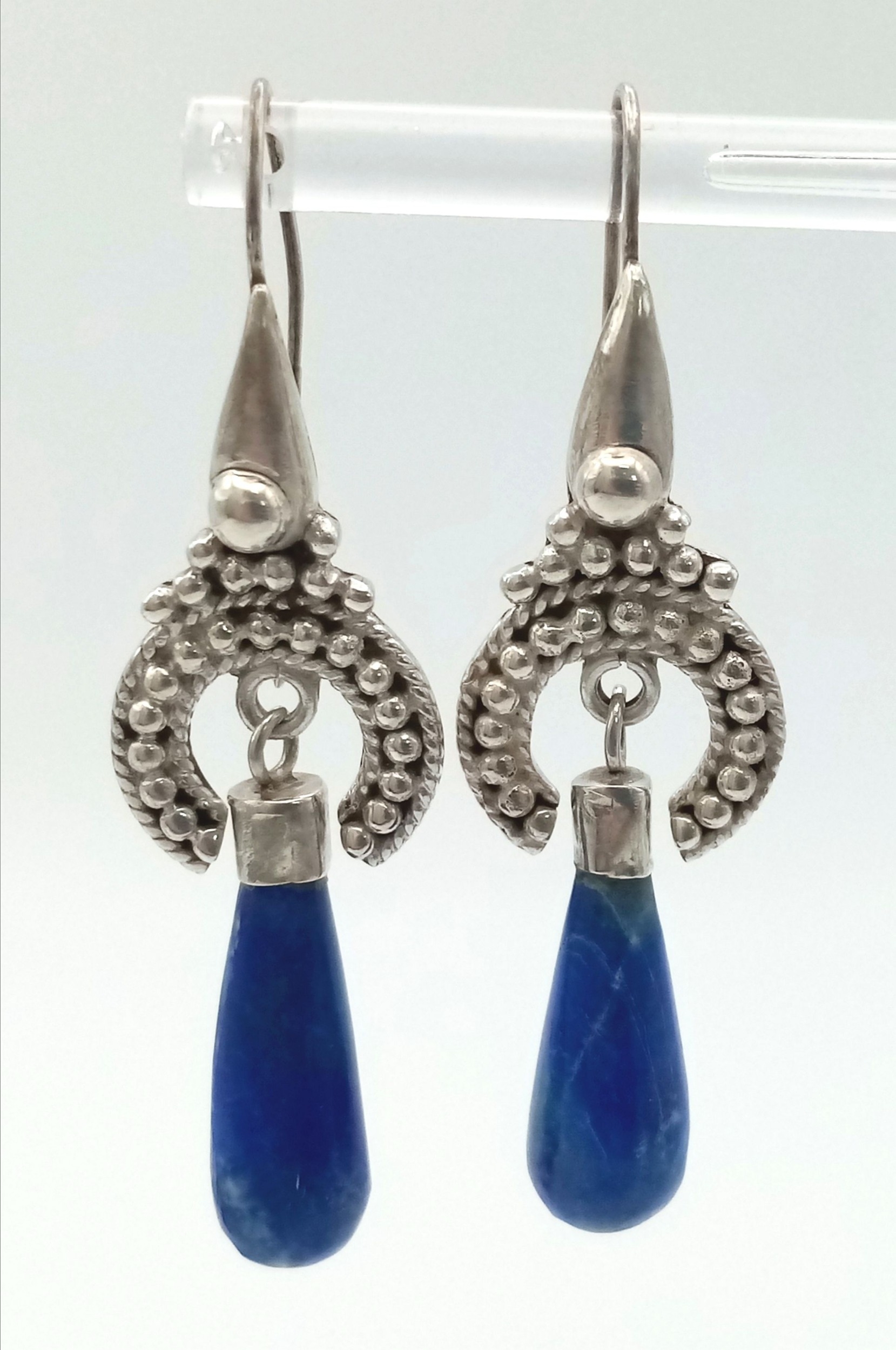 A Pair of Silver Lapis Lazuli Teardrop Earrings. 5cm drop - Image 2 of 5