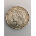 1922 SILVER PEACE DOLLAR. silver piece dollar. Very fine condition/extra fine condition.