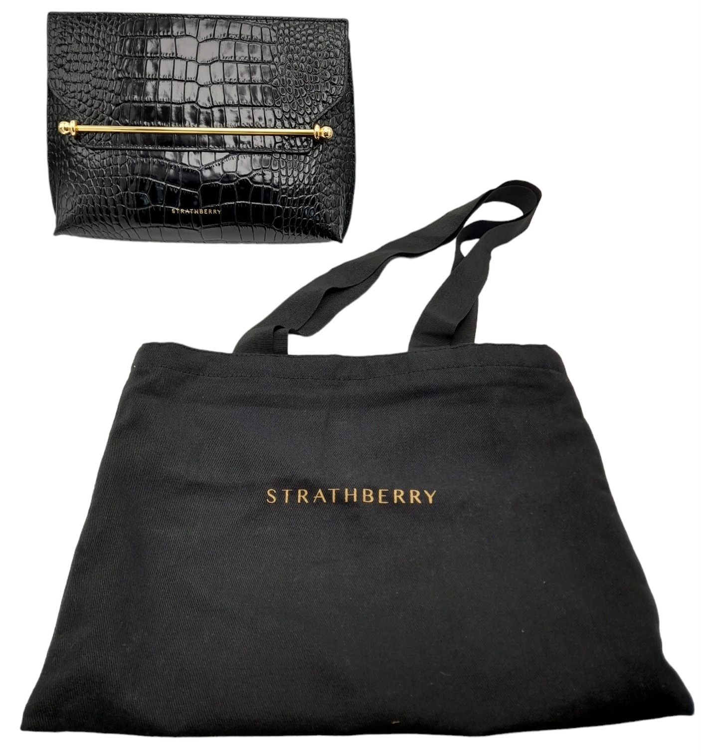 A Strathberry Black THE STYLIST Crossbody Bag. Crocodile embossed leather exterior with gold-toned - Image 3 of 10