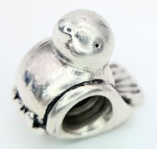 A STERLING SILVER PANDORA LOVE BIRD/DOVE CHARM. 1.3cm x 1.2cm, 4.4g weight. Ref: SC 8122