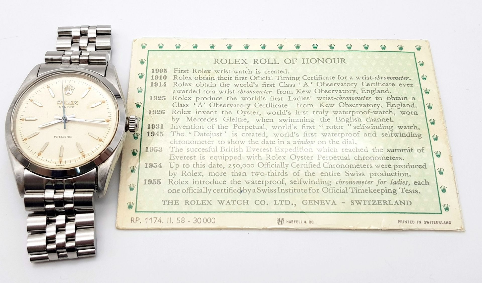 A Very Collectible Vintage (1950s) Rolex Precision Automatic Gents Watch. Stainless steel bracelet - Image 6 of 7