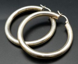 A PAIR OF STERLING SILVER HOOP EARRINGS. 3.8cm diameter, 6.2g total weight. Ref: SC 8084