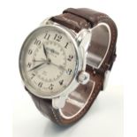 A ZEPPELIN GMT STEEL CASED, LEATHER STRAP GENTS WATCH - AF