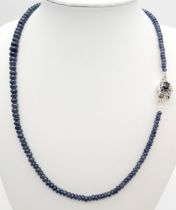 A 115ctw Blue Sapphire Small Rondelle Single Strand Necklace - with Sapphire and 925 Silver clasp.