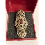 Fabulous vintage SILVER MARCASITE RING in ART DECO STYLE with beautiful Oval Cut GARNET to centre.