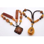 Two Amber Resin Statement Necklaces and Pendants. Both 56cm.