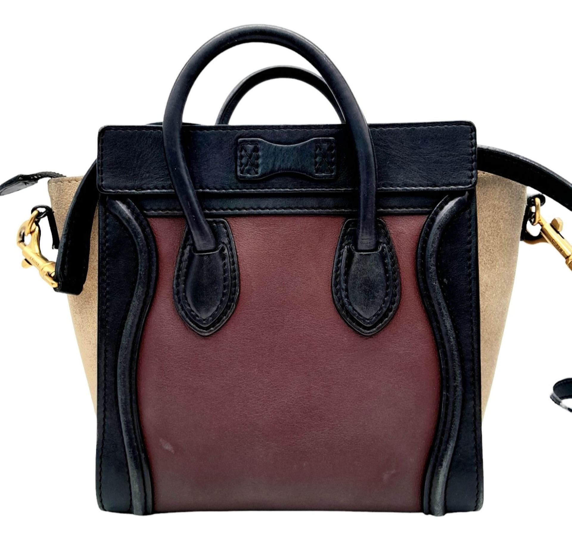 A Celine Tri Colour Hand/Shoulder Bag. Burgundy and black leather exterior with soft textile - Bild 2 aus 11