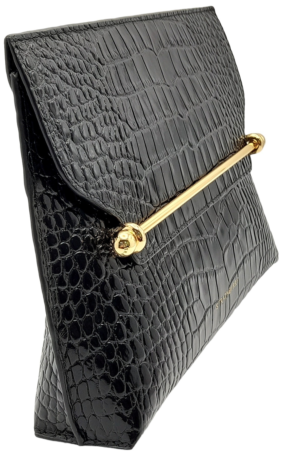 A Strathberry Black THE STYLIST Crossbody Bag. Crocodile embossed leather exterior with gold-toned - Image 6 of 10