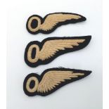 Set of 3 variations of the WW2 RAF Observers Flat Brevet Badges. Tailor’s Private Purchase display