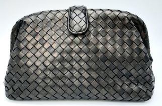 A Bottega Veneta Metallic Black 'Lauren 1980' Clutch Bag. Intrecciato (woven) leather exterior