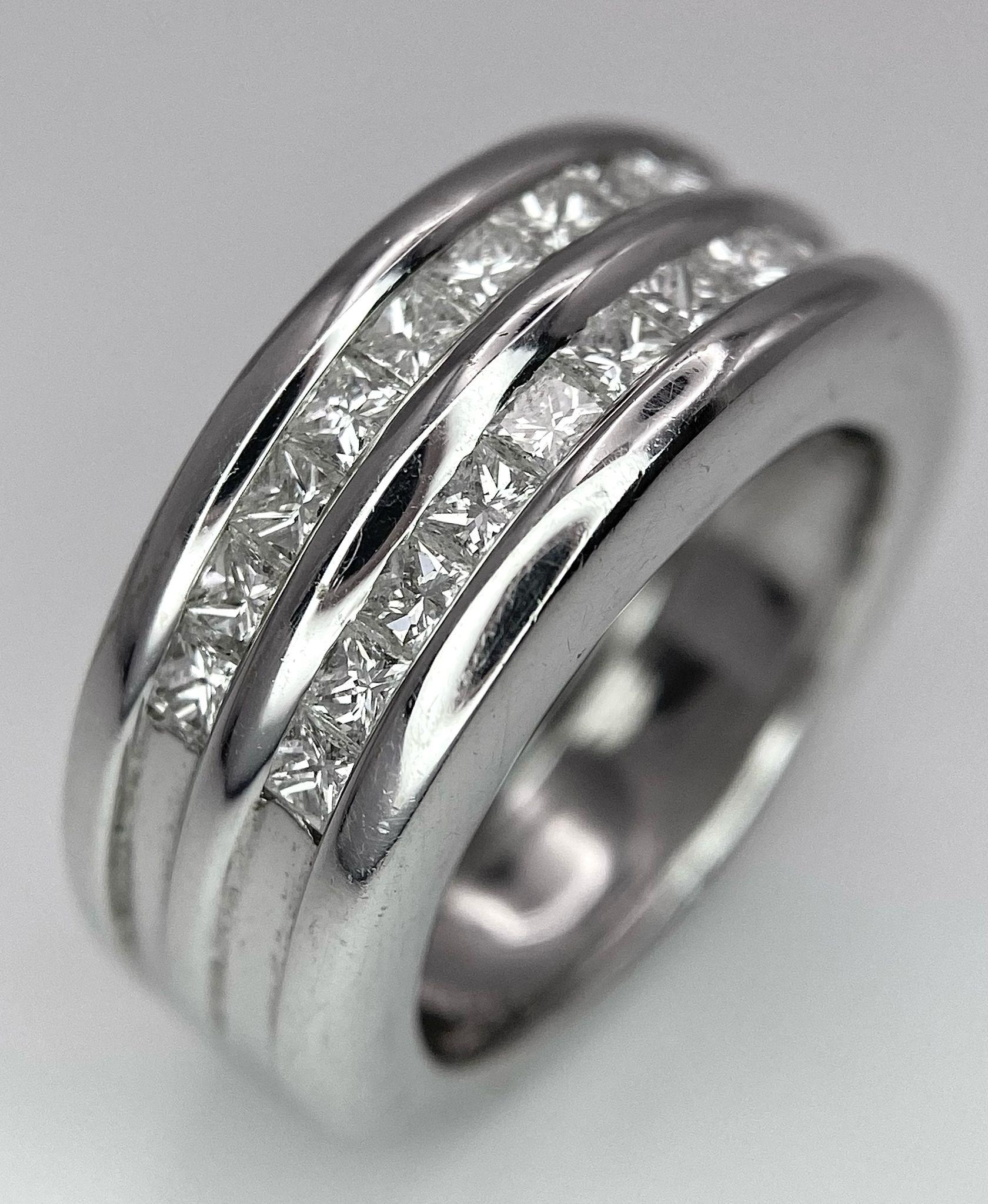 An 18K White Gold Diamond Half Eternity Ring. Two fabulous rows (20) of princess cut diamonds - 1. - Image 2 of 8