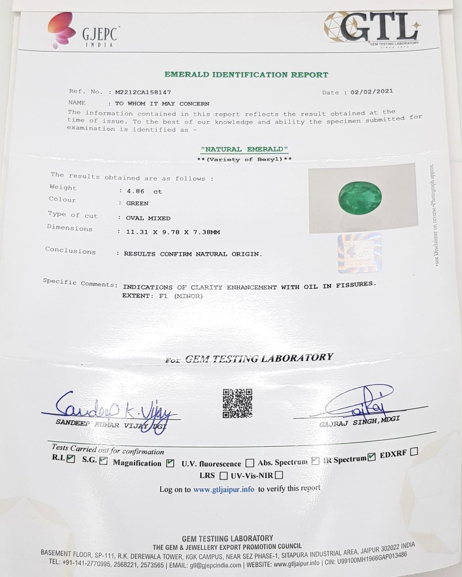 A 4.86ct Zambian Emerald - GTL certified. - Image 5 of 7