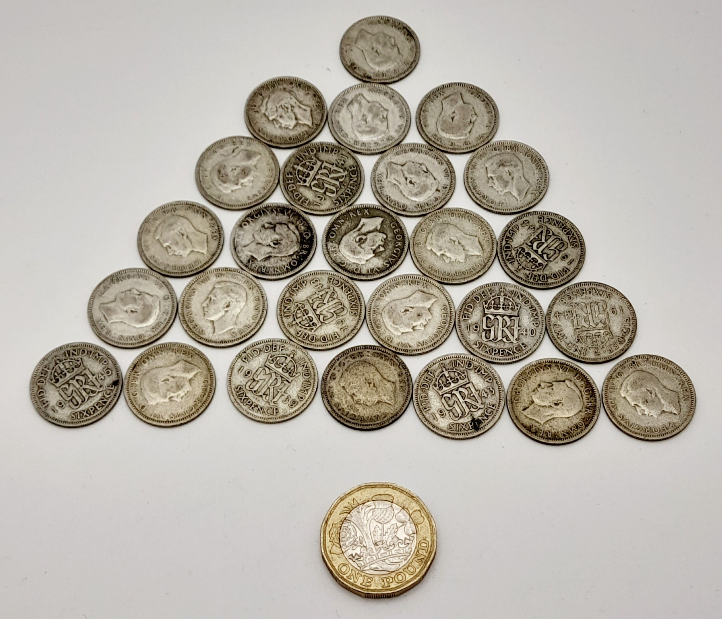 A Parcel of Twenty Five Pre-1947 Silver Sixpences. WW2 and 1946 Dated. 71.49 Grams. - Image 5 of 5