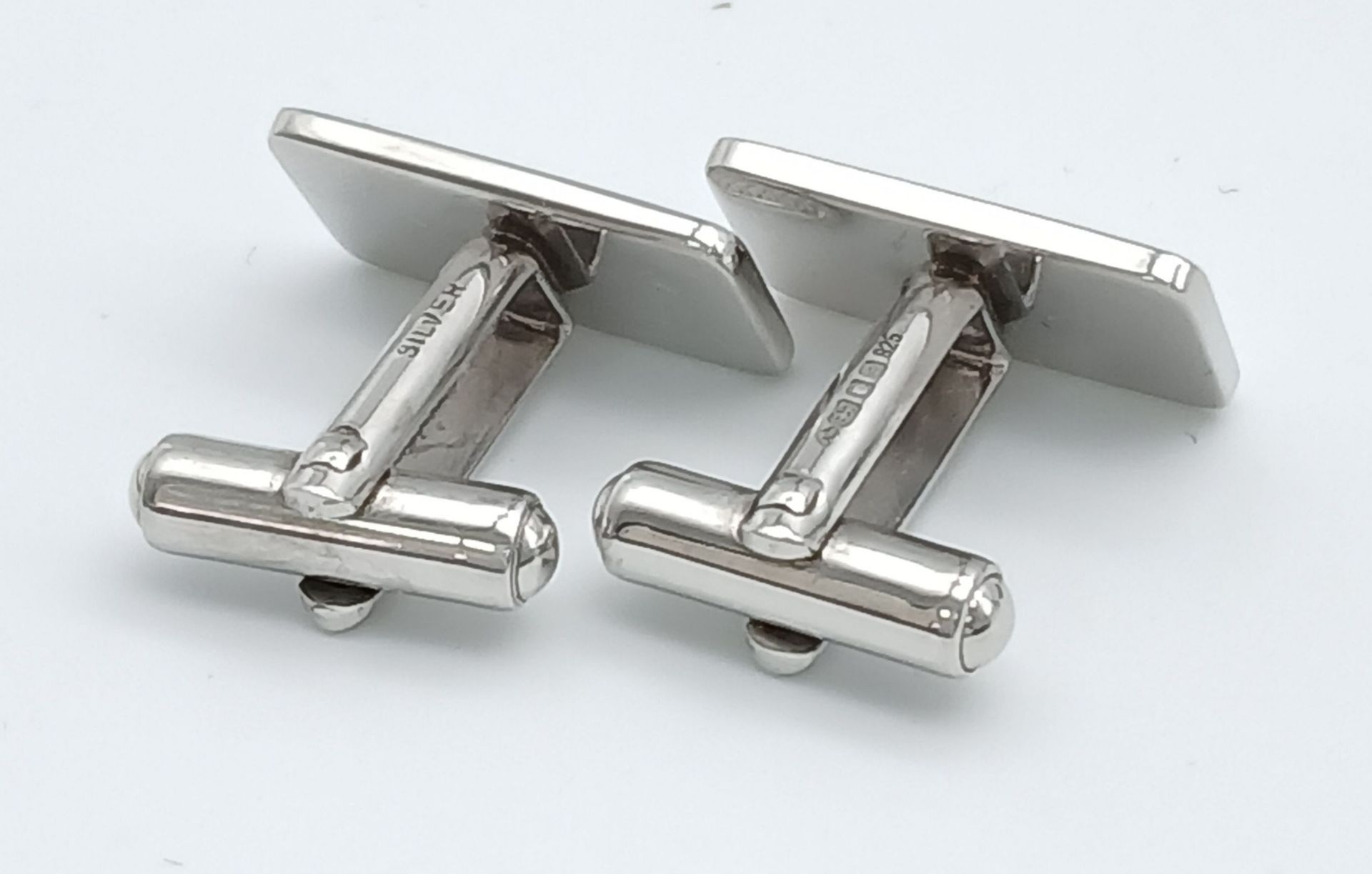 An Excellent Condition Pair of 1985 Hallmarked Sterling Silver Engine Turned Cufflinks by Dunhill. - Image 2 of 7