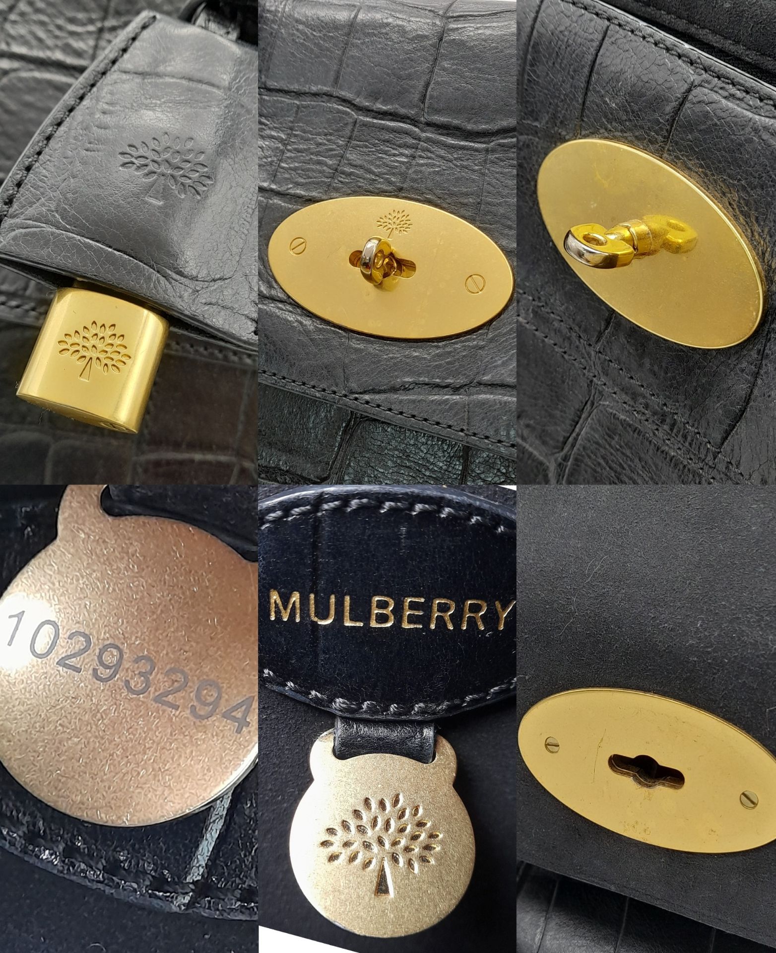 A Mulberry Bayswater Handbag. Black Croc Embossed Leather exterior, gold-tone hardware, a clochette, - Bild 5 aus 7