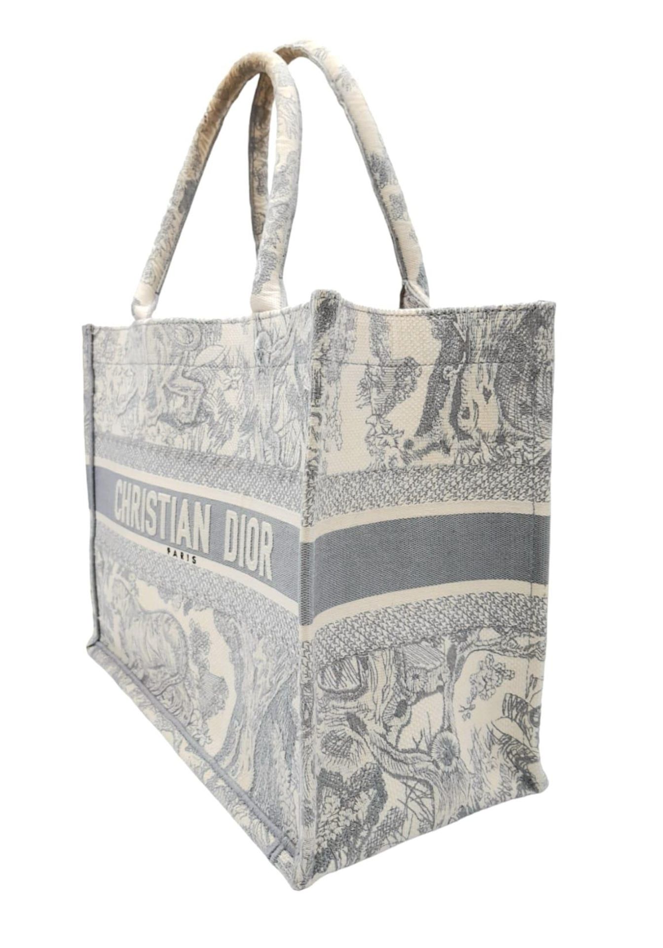 A Christian Dior small toile de jouy book tote bag, grey/white embroidery, top handles. Size approx. - Bild 2 aus 7