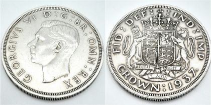 A 1937 George VI Silver Crown Coin. EF+ grade but please see photos.