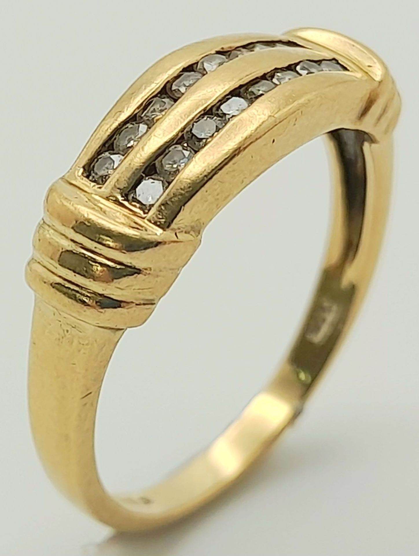 A 2003 Hallmarked 9K Gold Double Channel Set Diamond Ring. Size N. Set with Sixteen x 1mm Round - Image 2 of 5