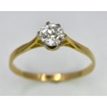 AN 18K YELLOW GOLD, OLD CUT DIAMOND SOLITAIRE RING. 0.40CT. 1.5G. SIZE P 1/2.