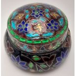 A DELIGHTFUL ENAMELLED SILVER PILL BOX . 22gms 3cms IN HEIGHT