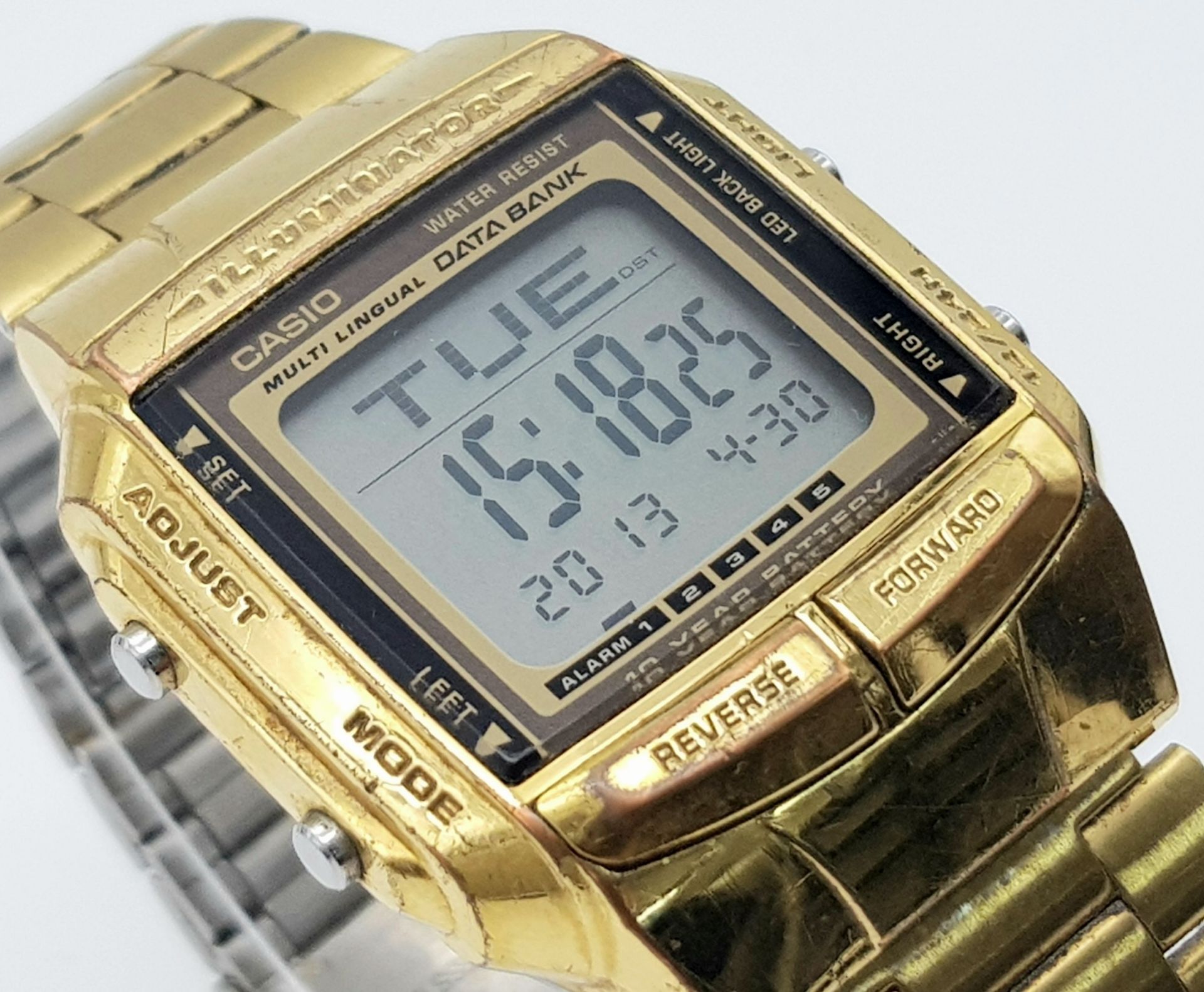 A Classic Casio Multi Lingual Data Bank Gents Quartz Watch. Gilded bracelet and case - 36mm. In good - Image 3 of 6