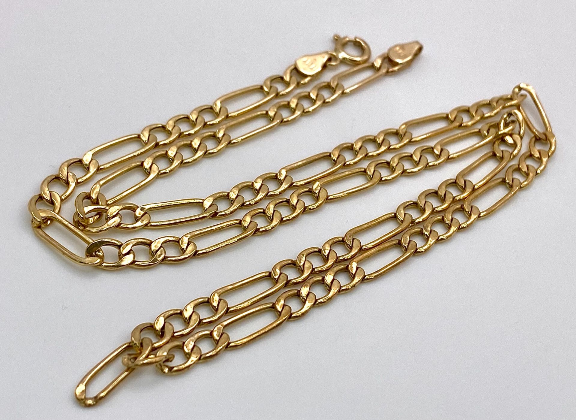 A 9K Yellow Gold Figaro Link Chain/Necklace. 46cm. 4.4g weight. - Bild 2 aus 6