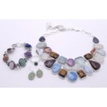 A Multi Gemstone 925 Silver Bracelet - 17cm, and Necklace - 42cm. Also comes with a pair of earrings