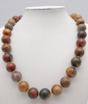 A Multi-Colour Picasso Jasper Beaded Necklace. 14mm beads. 44cm length.