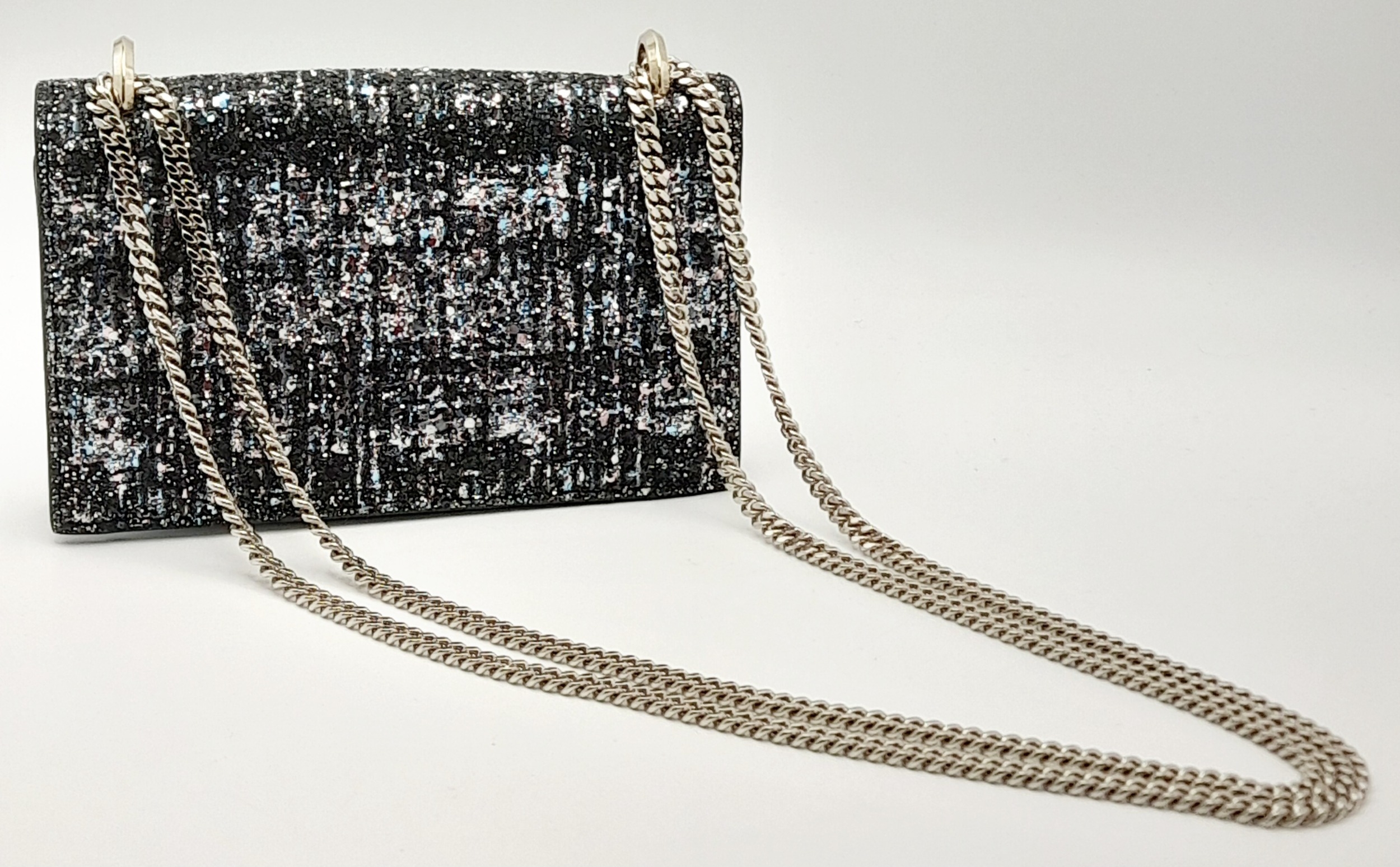 A Jimmy Choo 'Leni' Glitter Crossbody Bag. Black leather and blue, pink and black glitter exterior - Image 3 of 9