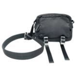 A Prada Black 'Tessuto Montagna' Crossbody Bag. Textile exterior with silver-toned hardware, a