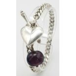 A 925 Silver Curb Link Bracelet. Heart clasp. 31g