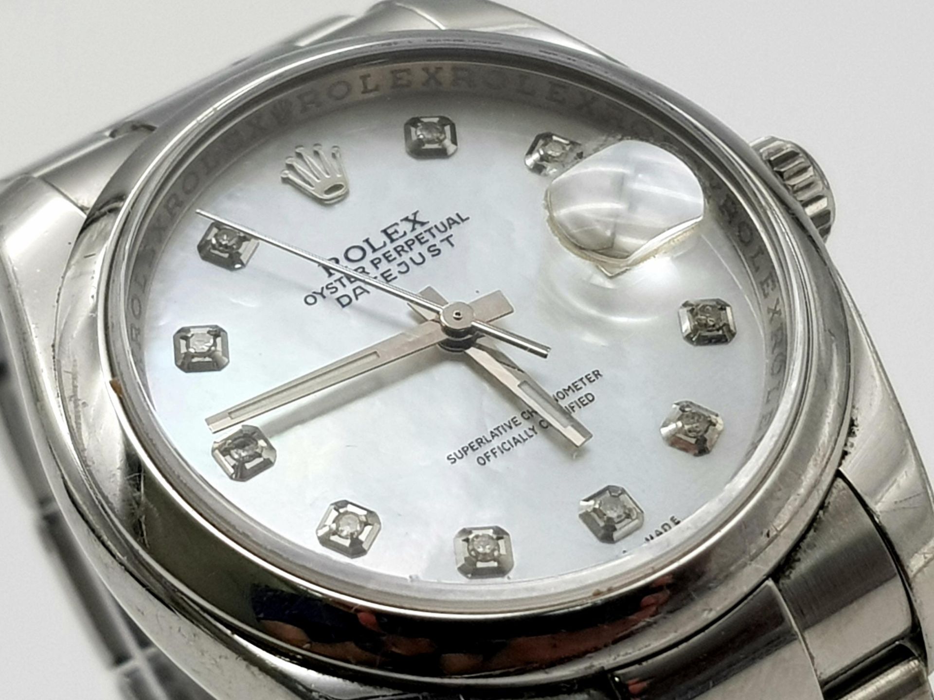 A Rolex Datejust Diamond Gents Automatic Watch. Stainless steel bracelet and case - 36mm. Mother - Image 3 of 7