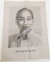 Vietnam War Era Fabric Ho Chi Minh Portrait. Every house and hut had to display his picture. The